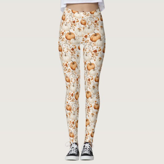 Boho Pumpkin Doodle Fall Nahtlos Leggings (Vorderseite)