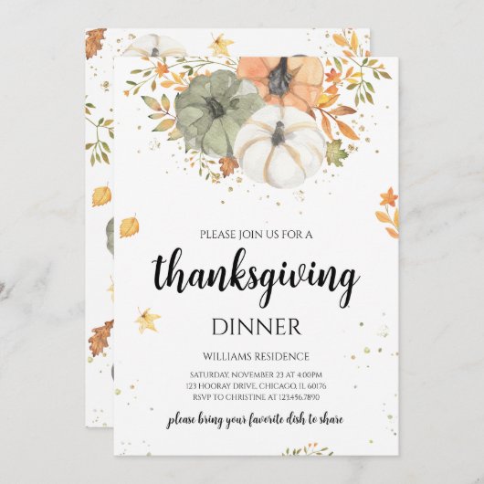 Boho Pumpkin Erntedank Dinner Einladung (Vorne/Hinten)