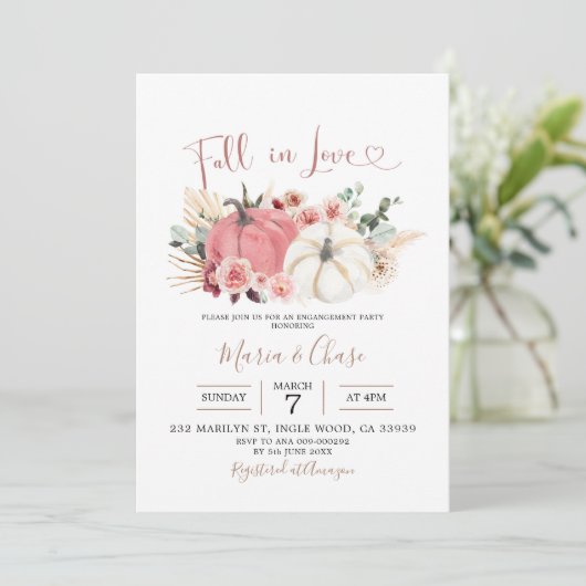 Boho Pumpkin Fall der Liebe Engagement Party Einladung (Stehend Vorderseite)