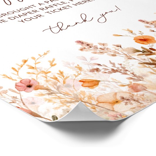 Boho Pumpkin Fall Floral Baby Dusche Windel Raffle Poster (Ecke)