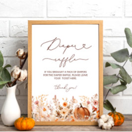 Boho Pumpkin Fall Floral Baby Dusche Windel Raffle Poster