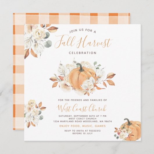 Boho Pumpkin Fall Harvest Party, Fall Community Einladung (Vorne/Hinten)