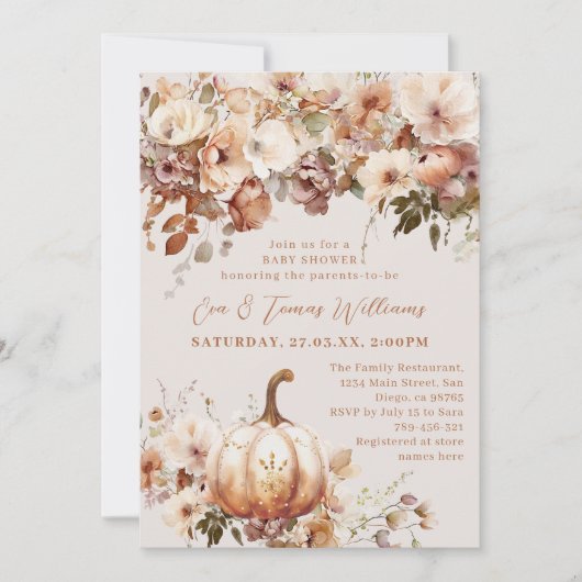 Boho Pumpkin Fall Rustic Chic Baby Dusche Einladung (Vorderseite)