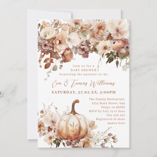 Boho Pumpkin Fall Rustic Chic Baby Dusche Einladung (Vorderseite)