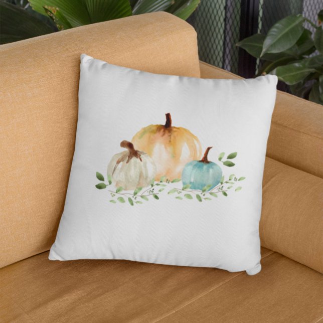 Boho Pumpkin Fall Watercolor Herbst Kissen (Autumn pumpkin watercolor fall decor pillow.)