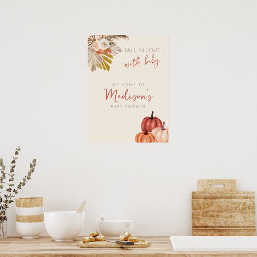 Boho Pumpkin fällt in Liebe mit Baby Welcome Sign Poster (Küche)