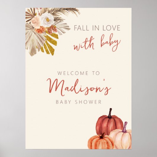 Boho Pumpkin fällt in Liebe mit Baby Welcome Sign Poster (Vorne)