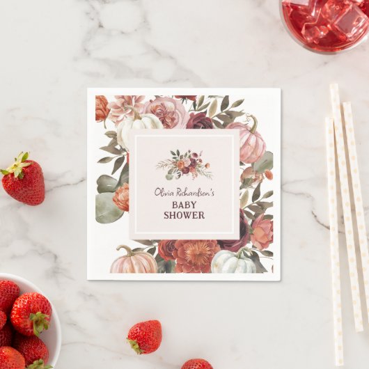 Boho Pumpkin Floral Fall Baby Shower Serviette (Beispiel)