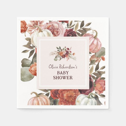 Boho Pumpkin Floral Fall Baby Shower Serviette (Vorderseite)