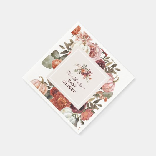 Boho Pumpkin Floral Fall Baby Shower Serviette (Ecke)