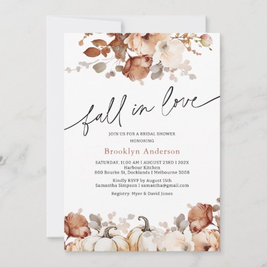 Boho Pumpkin Floral Fall in Liebe Brautparty Einladung (Vorderseite)