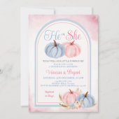 Boho Pumpkin Gender Reveal Pink & Blue Floral Einladung (Vorderseite)