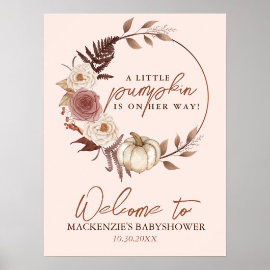 Boho Pumpkin Girl Fall Baby Dusche Begrüßungszeich Poster (Vorne)