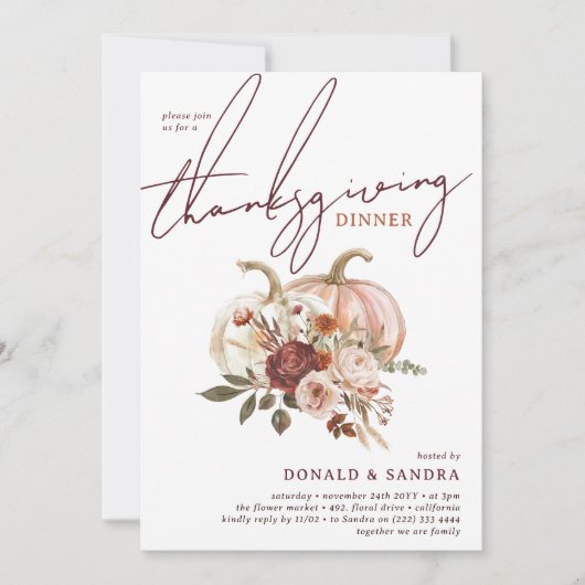 Boho Pumpkin Herbstbluben Erntedank Abendessen Einladung (Vorderseite)