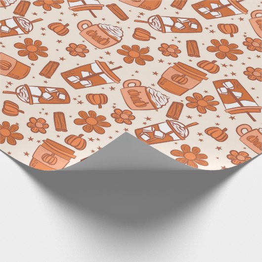 Boho Pumpkin Latte Coffee Floral Girl Herbst Herbs Geschenkpapier (Ecke)