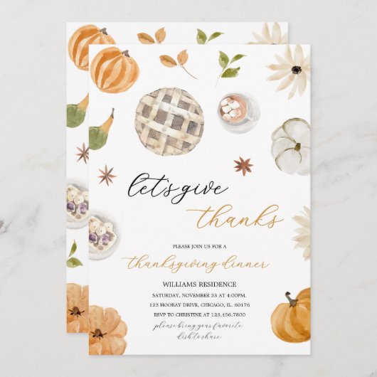 Boho Pumpkin Let's Give Danke Einladung (Vorne/Hinten)