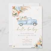 Boho Pumpkin Lieferwagen Truck Blue Boy Baby Showe Einladung (Vorderseite)