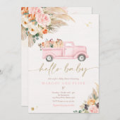 Boho Pumpkin Lieferwagen Truck Pink Girl Babydusch Einladung (Vorne/Hinten)