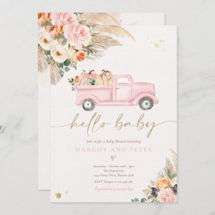 Boho Pumpkin Lieferwagen Truck Pink Girl Babydusch Einladung