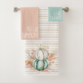 Boho Pumpkin Pampas Gras Französisch Land Streifen Badhandtuch Set