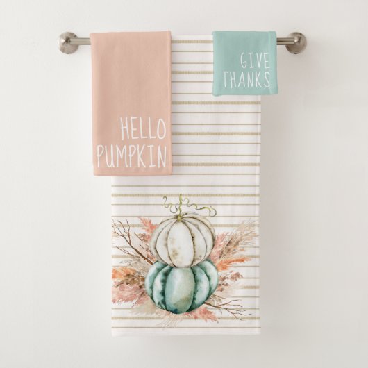Boho Pumpkin Pampas Gras Französisch Land Streifen Badhandtuch Set (Insitu)