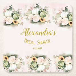 Boho Pumpkin Pampas Grass Elegantes Brautparty Rechteckiger Pappuntersetzer