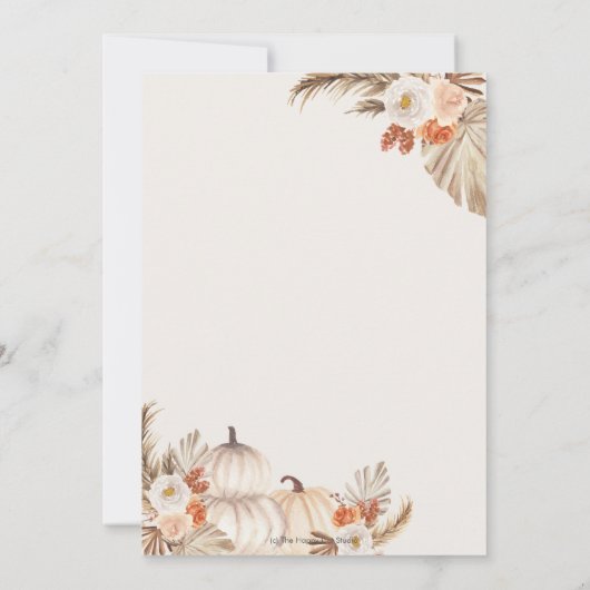 Boho Pumpkin Pampas Grass Floral Arch Baby Dusche Einladung (Rückseite)