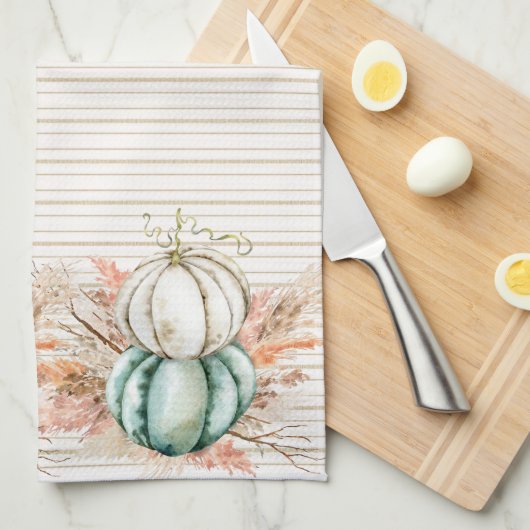 Boho Pumpkin Pampas Grass Französische Landstriche Geschirrtuch (Viertel Falte)