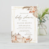 Boho Pumpkin Pampas Grass Geometric Baby Shower Einladung (Stehend Vorderseite)