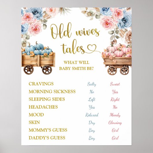 Boho Pumpkin Pampas Grass He or She Gender Reveal Poster (Vorne)