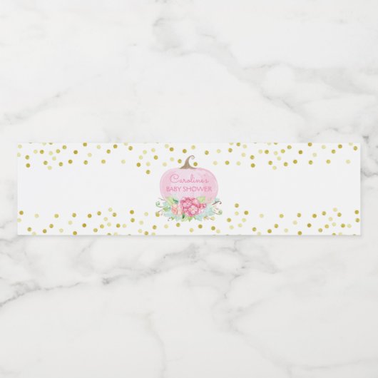 Boho Pumpkin Pink & Gold Baby Dusche Wasserflaschenetikett (Einzelnes Label)