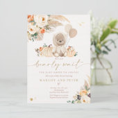 Boho Pumpkin Teddy Bear Gender Neutral Baby Dusche Einladung (Stehend Vorderseite)