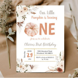 Boho Pumpkin Turning One zum Geburtstag Einladung