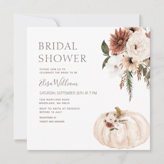 Boho Pumpkin Wildblumen Bridal Shower Einladung (Vorderseite)