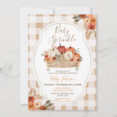 Boho Pumpkins Floral Gingham Fall Baby Sprinkle Einladung (Vorderseite)