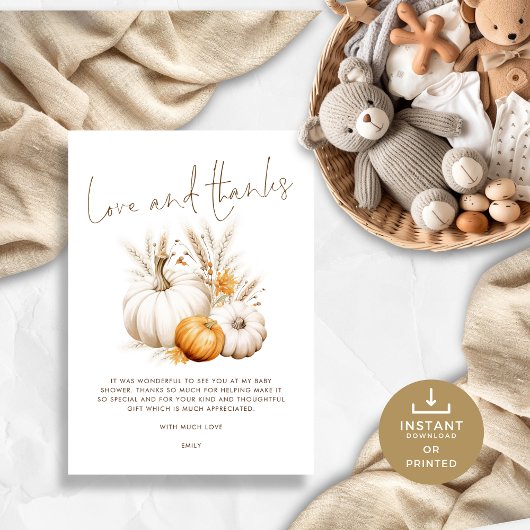 Boho Pumpkins Grasses Liebe und Danke Baby Dusche Karte