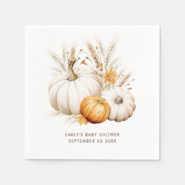 Boho Pumpkins Grasses Name Date Baby Shower Serviette