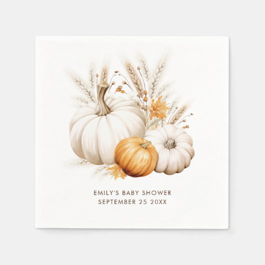 Boho Pumpkins Grasses Name Datum Kinderdusche Serviette (Vorderseite)