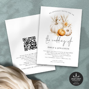 Boho Pumpkins Grasses QR Code Wedding Einladung