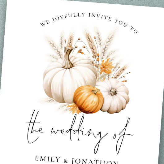 Boho Pumpkins Grasses QR Code Wedding Einladung