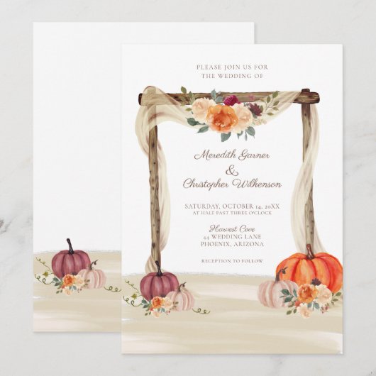 Boho Pumpkins Hochzeit im Herbst Einladung (Vorne/Hinten)