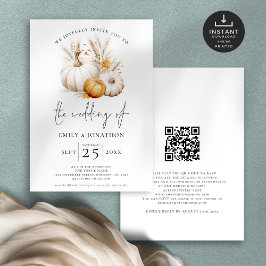 Boho Pumpkins Pampas QR Code Hochzeit im Herbst Einladung
