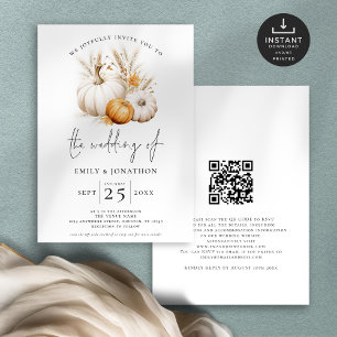 Boho Pumpkins Pampas QR Code Hochzeit im Herbst Einladung