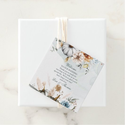 Boho Pumpkins und Fall Wildblumen Hochzeit Geschenkanhänger (Beispiel)