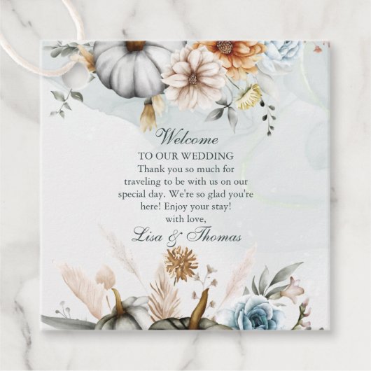 Boho Pumpkins und Fall Wildblumen Hochzeit Geschenkanhänger (Vorderseite)