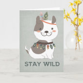 Boho Puppy Dog - Wilde Grußkarte Bleibe Karte (Gelbe Blume)