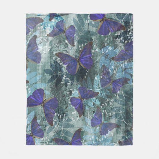 Boho Purple Butterfly & Cyan Botanical Original Fleecedecke (Vorderseite)