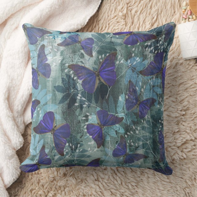 Boho Purple Butterfly & Cyan Botanical Original Kissen (Decke)