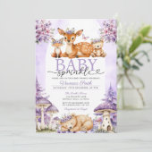 Boho Purple Deer Woodland Girl Baby Sprinkle Einladung (Stehend Vorderseite)