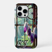 Boho Purple Dreamcatcher in Window Monogrammed iPhone Hülle (Rückseite)